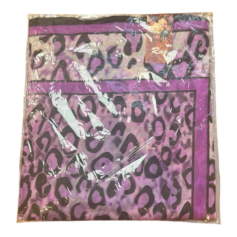 Raj Anthropologie 100% Cotton Scarf Purple Animal Print Made In India 58”x58”